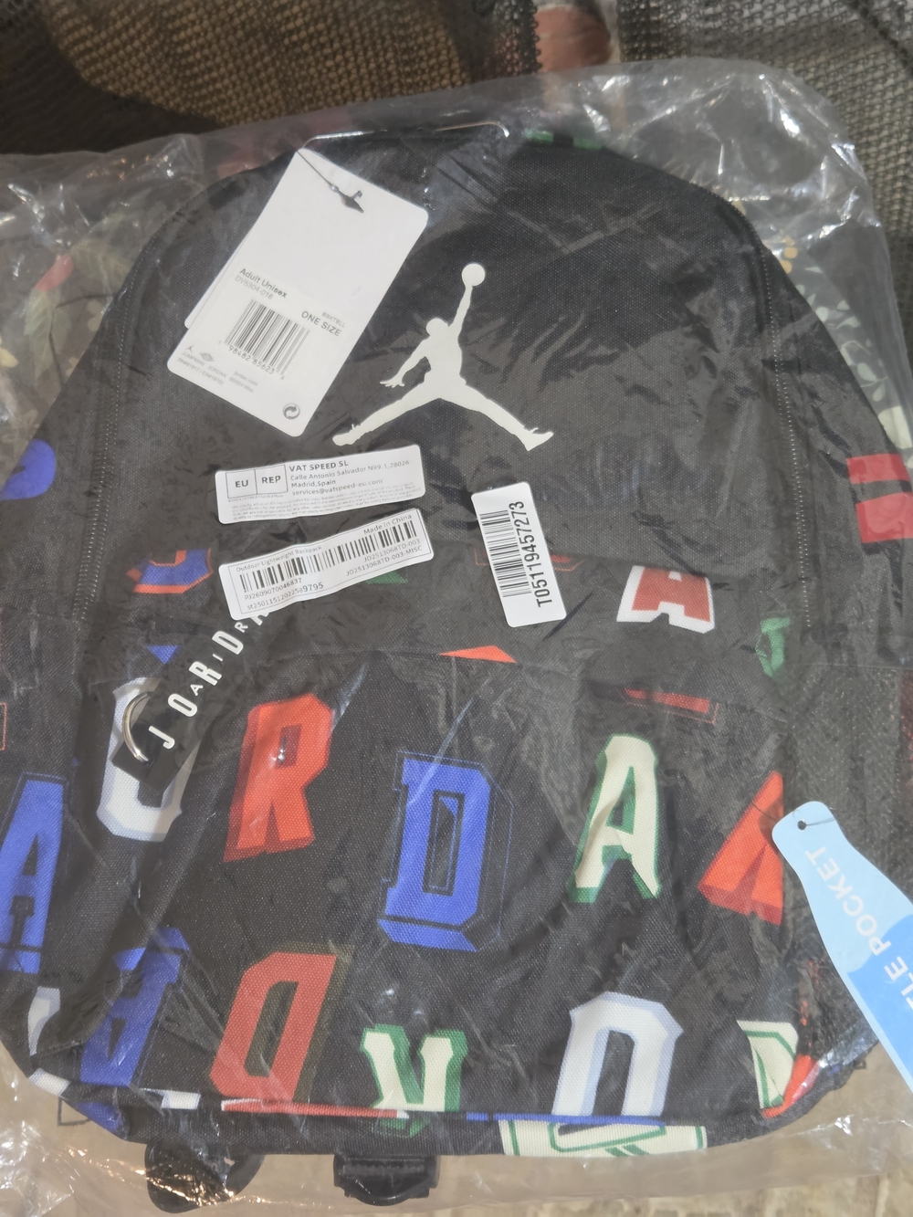 Brand New Nike Black Mini Backpack with Multicolor Letter Print